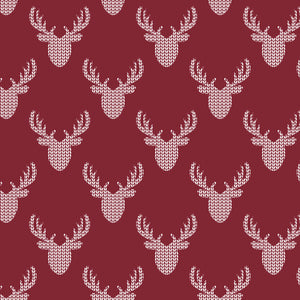 North of Ordinary Collection-Knit Look Deer-03 Crimson-100% Cotton-21191705-03