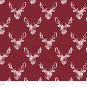 North of Ordinary Collection-Knit Look Deer-03 Crimson-100% Cotton-21191705-03