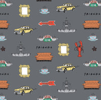 Friends - Doodles-Charcoal - Cotton- FULL 8 YARD BOLT