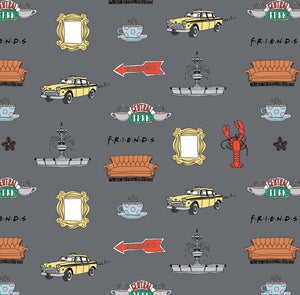 Friends - Doodles-Charcoal - Cotton- FULL 8 YARD BOLT