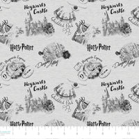 Harry Potter Stamps Collection-Wizarding Sketches-Grey-100% Cotton-23800922-01