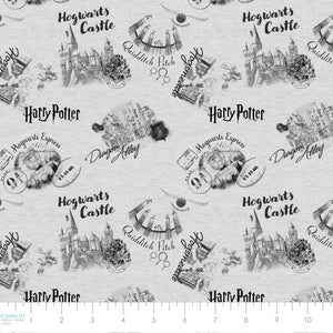 Harry Potter Stamps Collection-Wizarding Sketches-Grey-100% Cotton-23800922-01