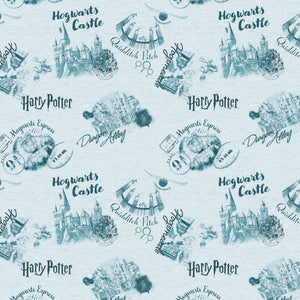 Harry Potter Stamps Collection-Wizarding Sketches-Blue-100% Cotton-23800922-02