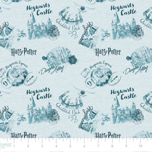 Harry Potter Stamps Collection-Wizarding Sketches-Blue-100% Cotton-23800922-02