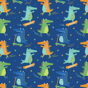 Fleece and Flannel 2024 Catalog-Crocodile Skaters-Navy-Cotton Flannel-89230202B-02
