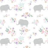 Printed Flannel-Soft Elephant Floral Flannel-White-100% Cotton-21220803B-01