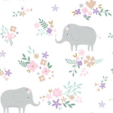 Printed Flannel-Soft Elephant Floral Flannel-White-100% Cotton-21220803B-01