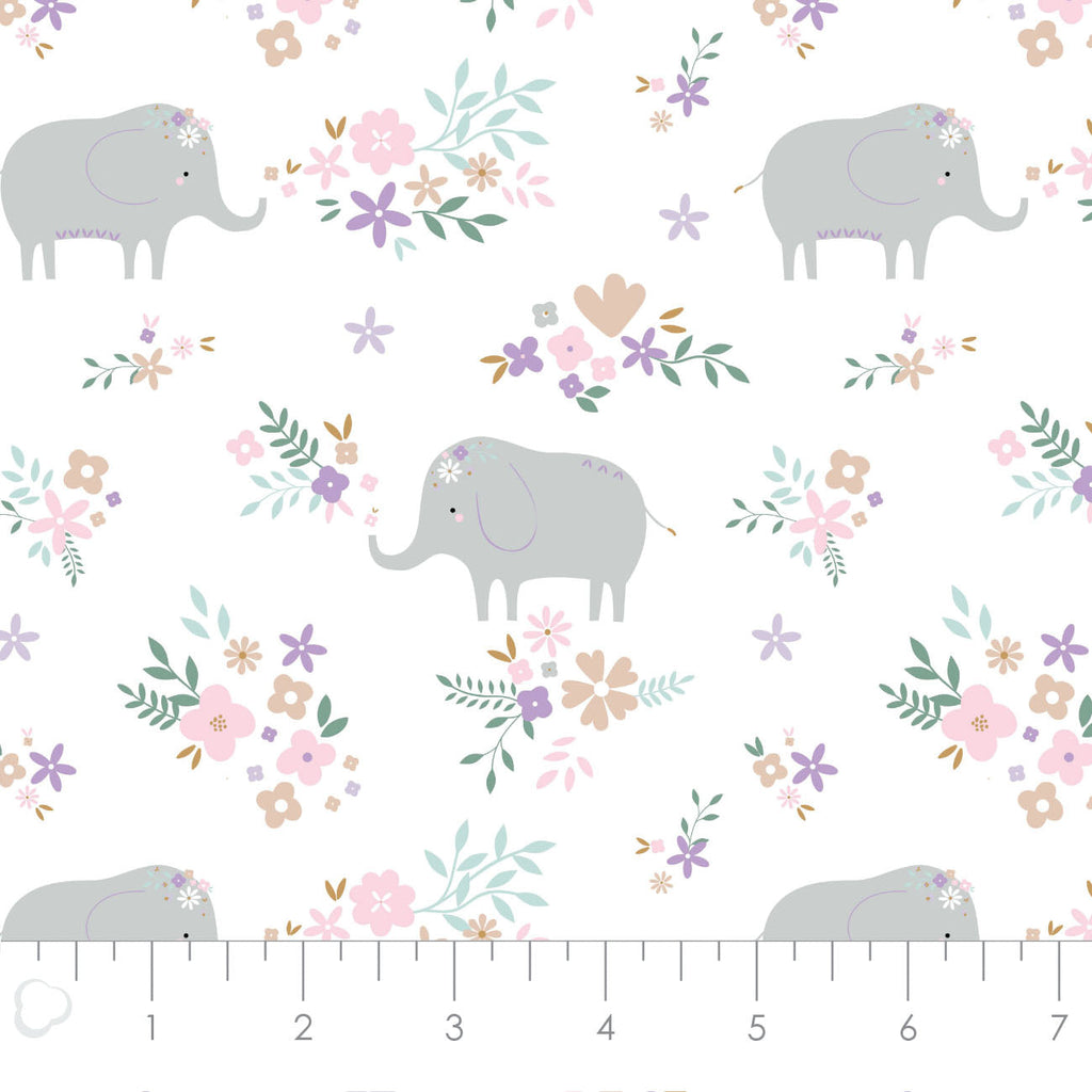 Printed Flannel-Soft Elephant Floral Flannel-White-100% Cotton-21220803B-01