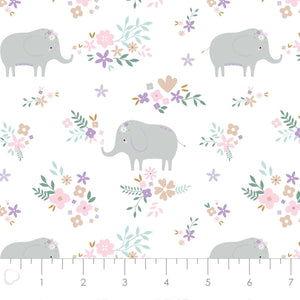 Printed Flannel-Soft Elephant Floral Flannel-White-100% Cotton-21220803B-01