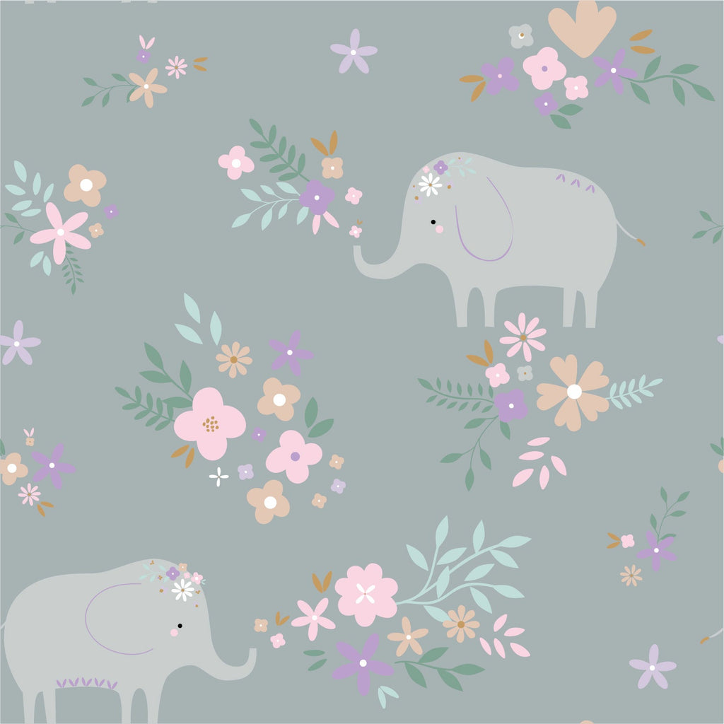 Printed Flannel-Soft Elephant Floral Flannel-Grey-100% Cotton-21220803B-02