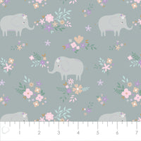 Printed Flannel-Soft Elephant Floral Flannel-Grey-100% Cotton-21220803B-02