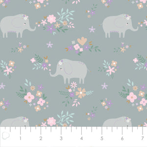 Printed Flannel-Soft Elephant Floral Flannel-Grey-100% Cotton-21220803B-02