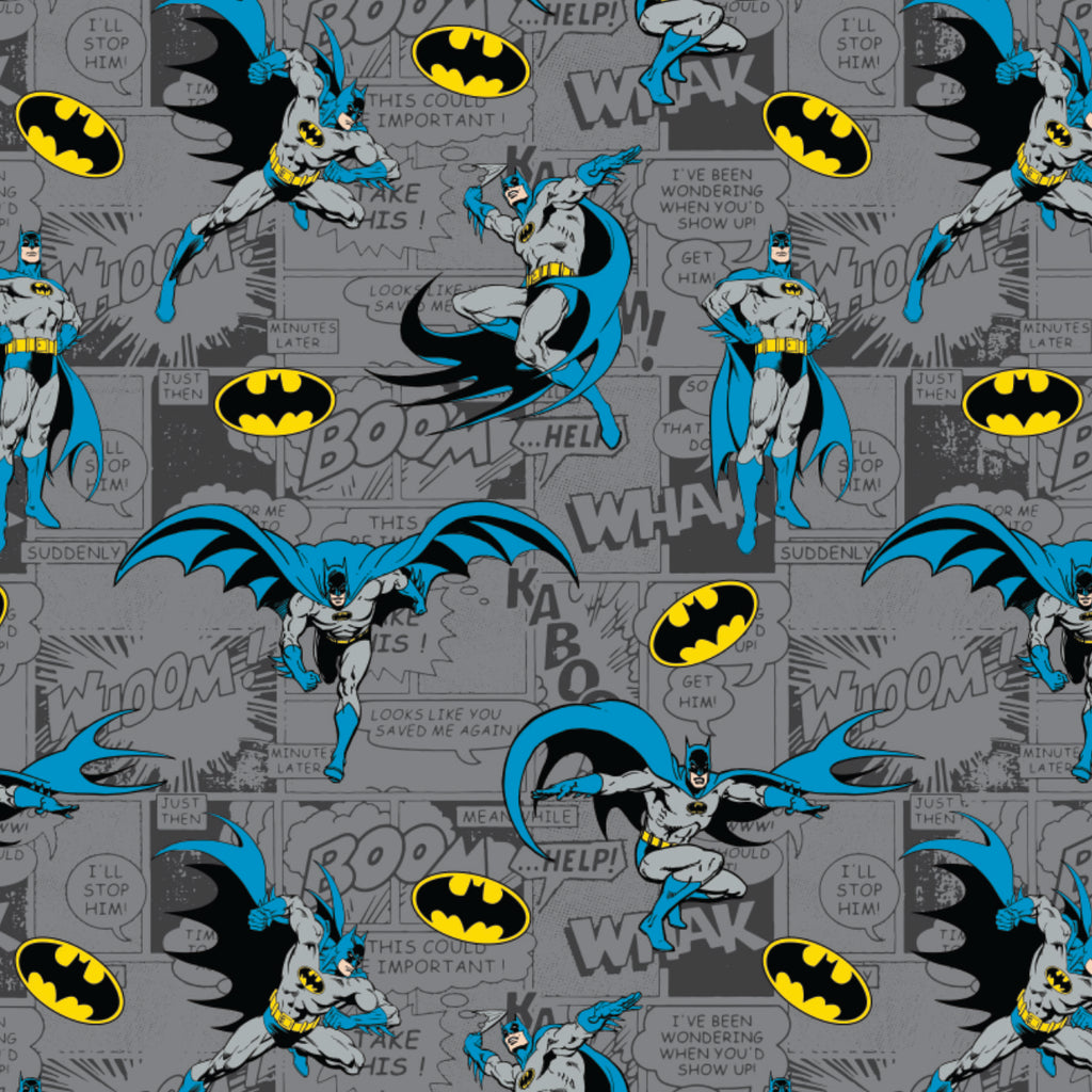 DC Comics- Batman on Comics -  Printed Flannel - Grey
