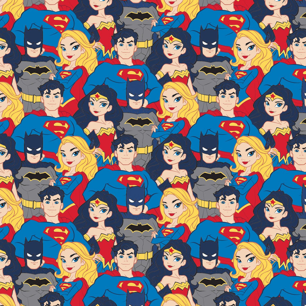 DC Comics - Young DC- 2 Yard Cotton Cut - Justice League Jr Stacked Heroes - Multi