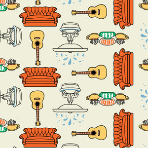 Friends - Chibi Icons - Printed Fleece - Cream