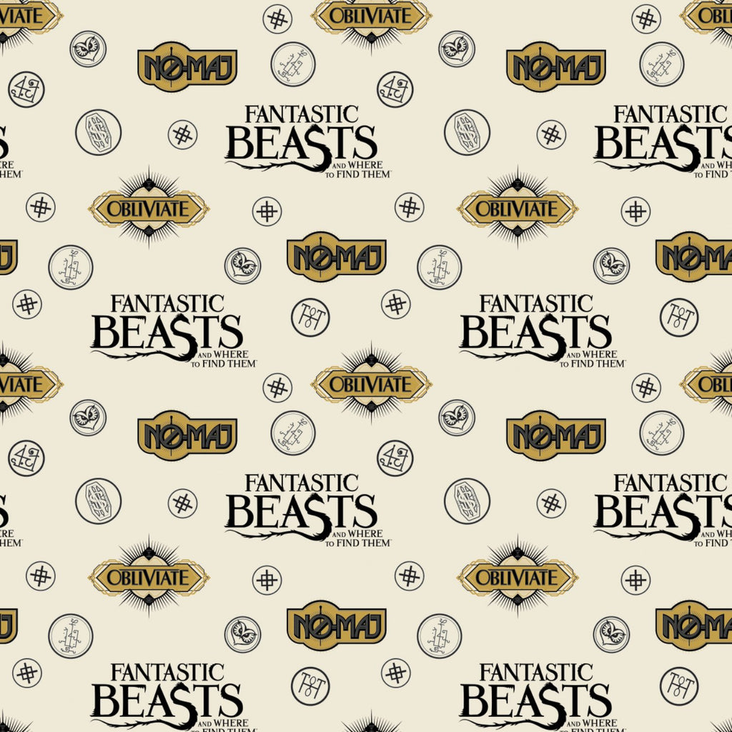 Fantastic Beasts - Sayings & Symbols - Printed Flannel - Cream