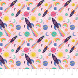 Magical Space by CDS - Cosmic Rockets - Cotton - Light Pink