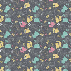 KITTEN'S MEOW-PLAY DATE IN IRON -Fat Quarter Single -Cotton