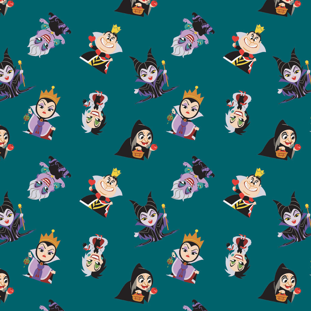 Disney - The Day of the Little World Collection-2 Yard Cotton Cut - Villains Gather - Teal