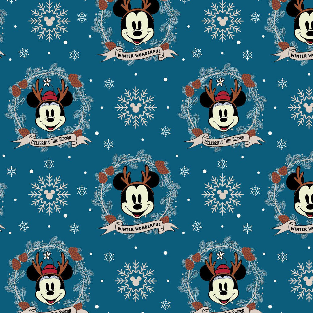 Disney -Character Winter Holiday III - Mickey Wreath - Cotton - Navy