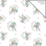 Disney -Tinkerbell - Floral Frame - Printed Flannel - White