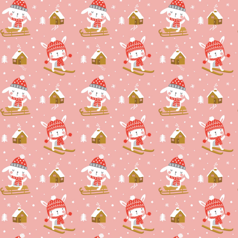 Lapin des neiges - Flanelle Imprimée de CDS - Pink