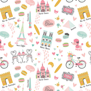 French Charm- Printed Flannel by CDS- White