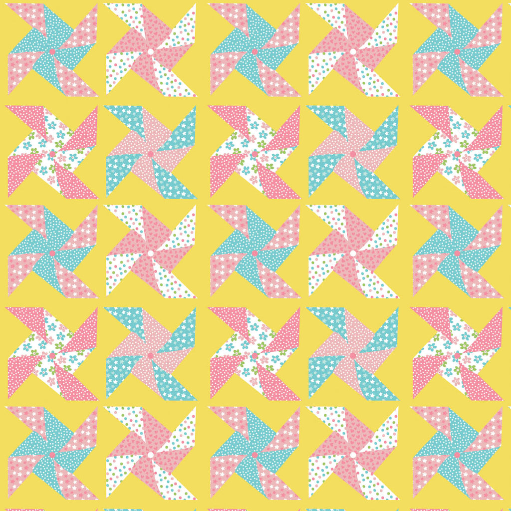 Pucker Up Collection - Floral Pinwheels - Yellow - Cotton