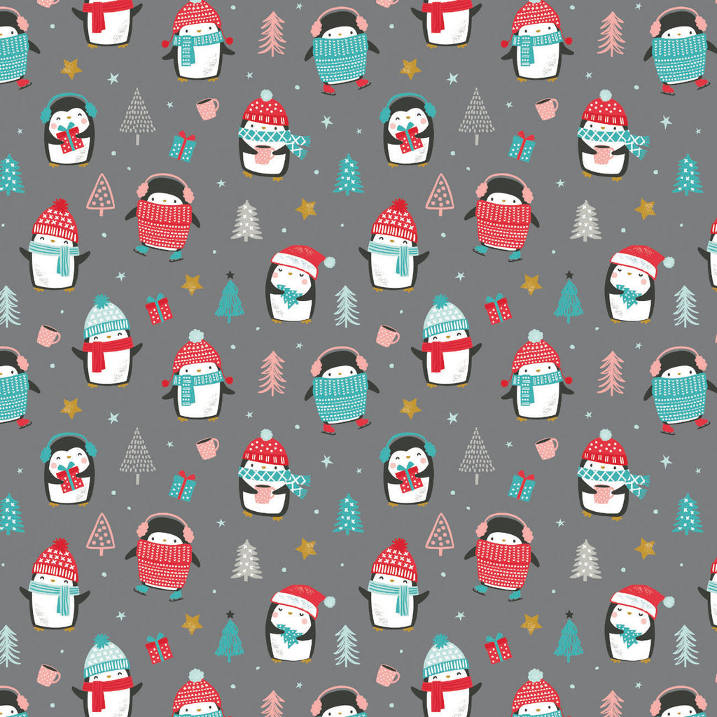 Merry Penguins Collection - Winter Delight - Charcoal - Cotton