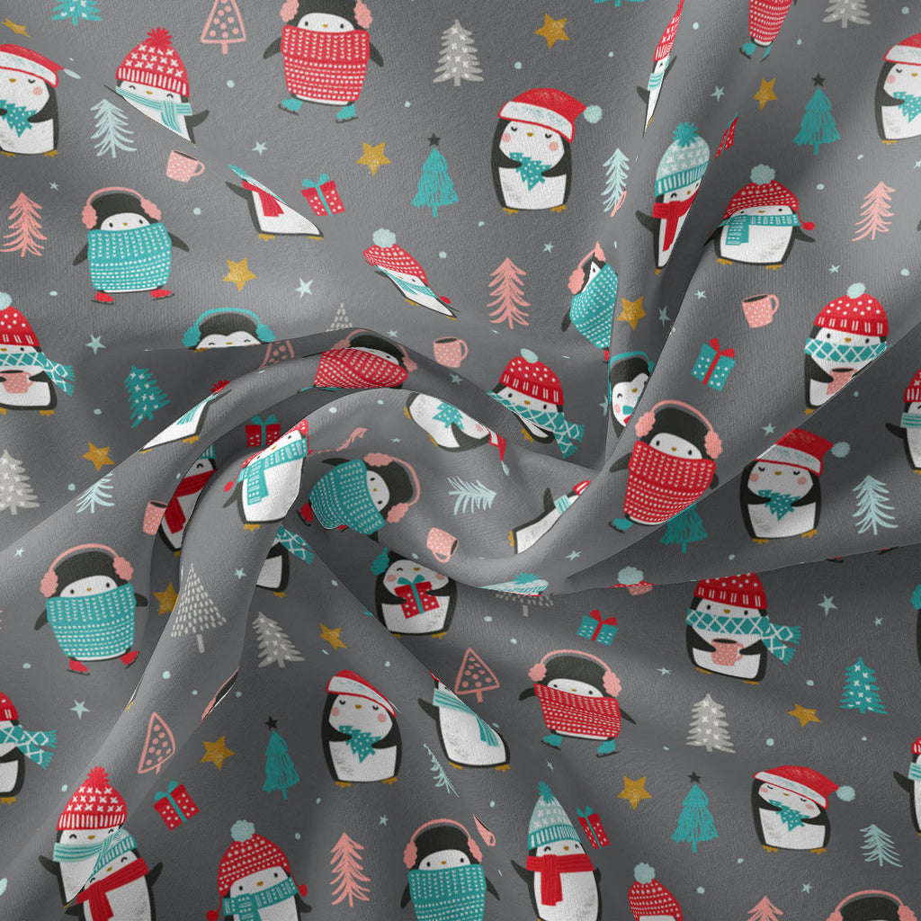 Merry Penguins Collection - Winter Delight - Charcoal - Cotton