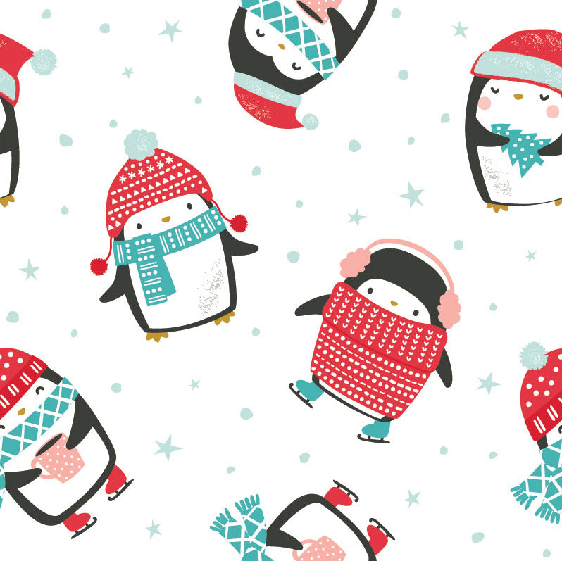 Merry Penguins Collection - Winter Penguin Toss - White - Cotton