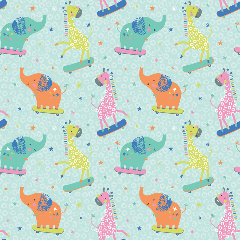 Printed Flannel-Party Animals Flannel-Aqua-100% Cotton-89221102B-02