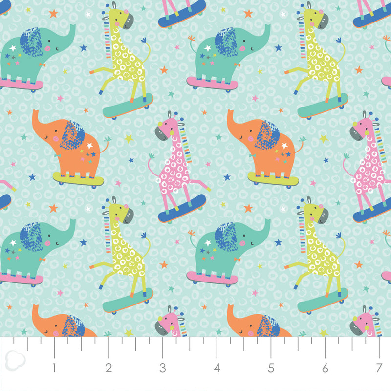 Printed Flannel-Party Animals Flannel-Aqua-100% Cotton-89221102B-02