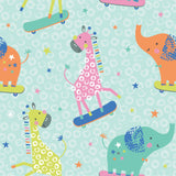 Printed Flannel-Party Animals Flannel-Aqua-100% Cotton-89221102B-02