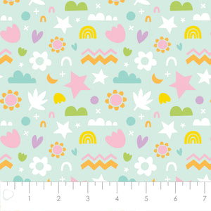 Printed Flannel-Happy Shapes Flannel-Aqua-100% Cotton-89221104B-02