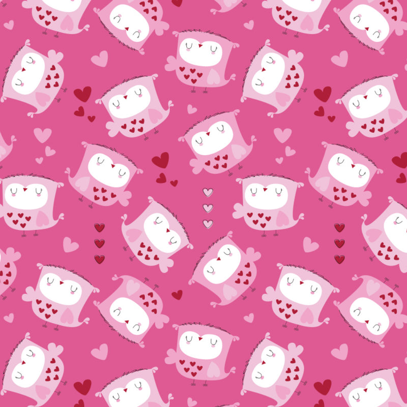 Hiboux & Coeurs - Flanelle Imprimée de CDS - Rose 