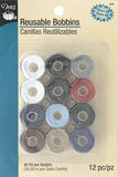 Reusable Pre-Wound Bobbins, Class 66, 40 YD (36.58M) Colourfast Thread, Assorted Colours, 12pc.